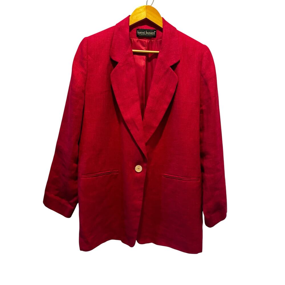 Harvé Bernard Pink Linen Blazer Oversized L Power Statement Blazer Barbiecore